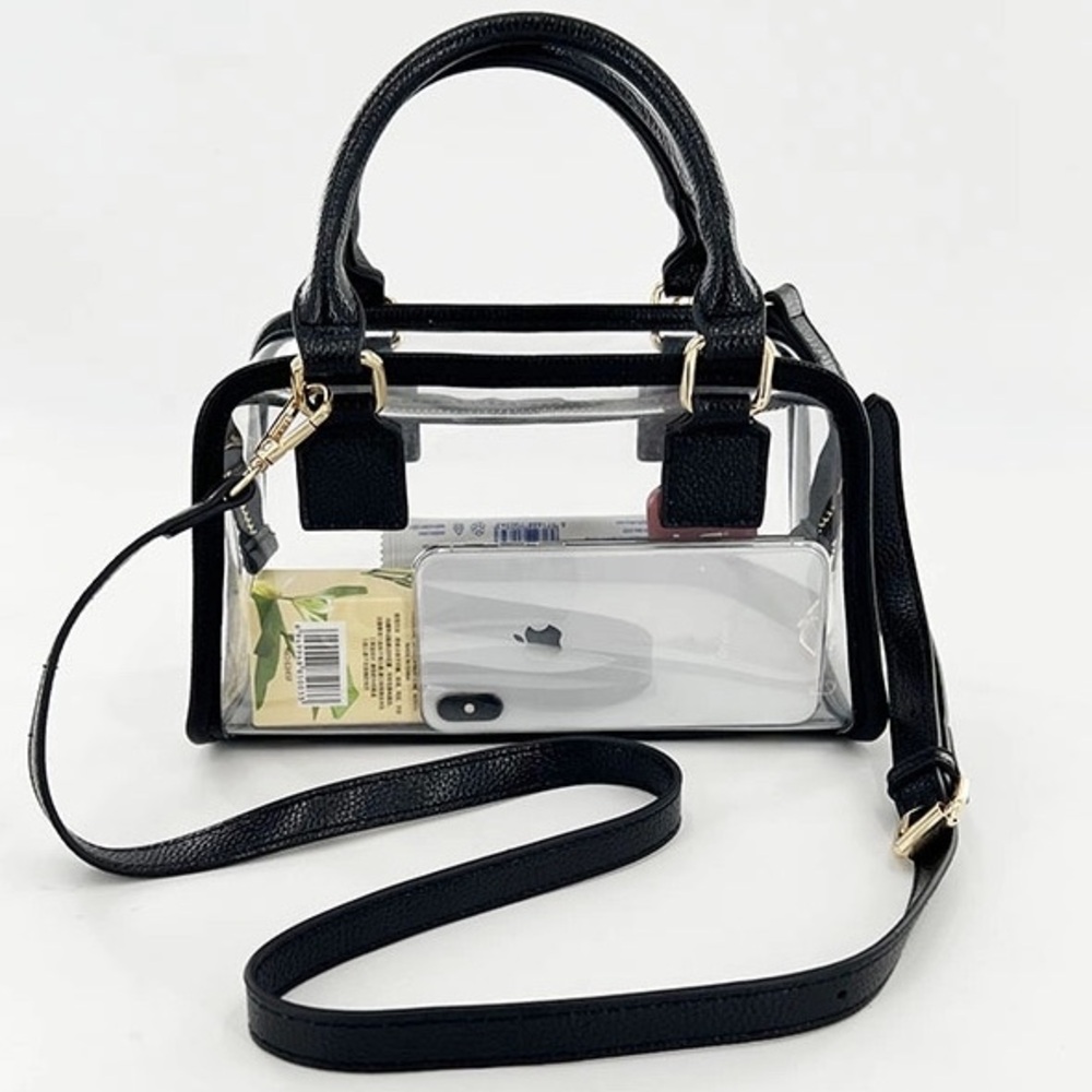 🖤 NWOT Clear PVC Transparent Jelly Bag Black Trim – Top Handle Crossbody Purse - Picture 13 of 15